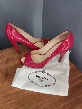 Prada Pink Patent Peep-Toe High Heels